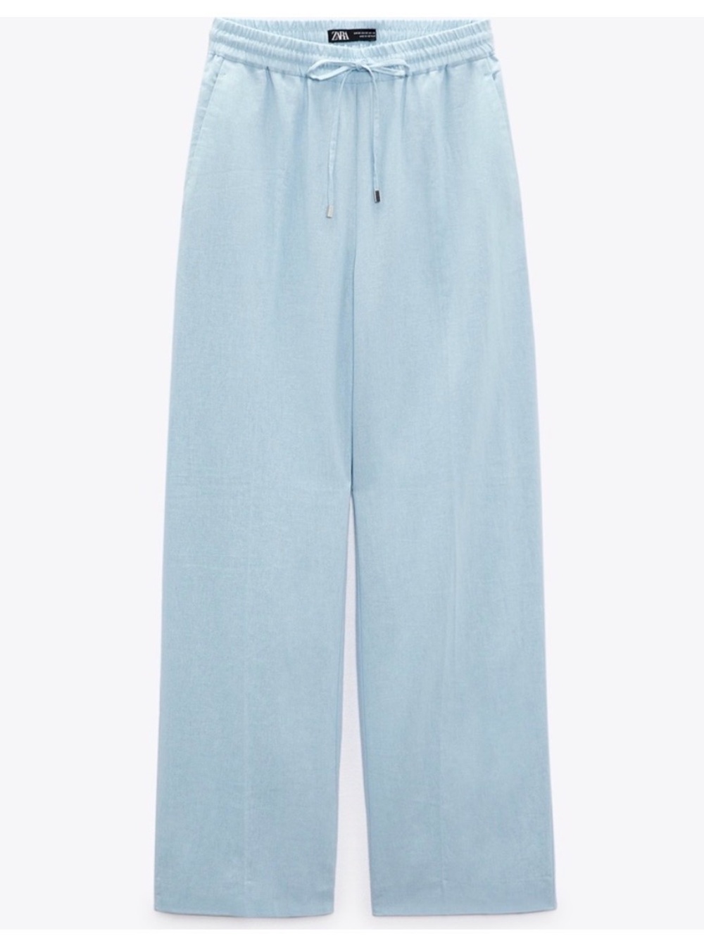 Zara Light Blue Wide-Leg Drawstring Pants